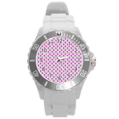 Headphones Girl Pink Round Plastic Sport Watch (l) by snowwhitegirl