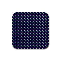 Headphones Girl Blue Rubber Square Coaster (4 Pack)  by snowwhitegirl