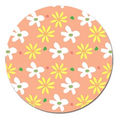 Beige Flowers W No Red Flower Magnet 5  (round) by tousmignonne25