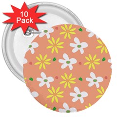 Beige Flowers W No Red Flower 3  Buttons (10 Pack) 