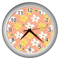 Beige Flowers W No Red Flower Wall Clock (silver) by tousmignonne25