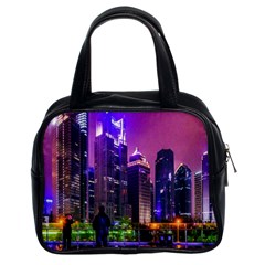 Lujiazui District Nigth Scene, Shanghai China Classic Handbag (two Sides) by dflcprintsclothing