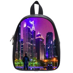 Lujiazui District Nigth Scene, Shanghai China School Bag (small) by dflcprintsclothing