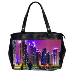 Lujiazui District Nigth Scene, Shanghai China Oversize Office Handbag (2 Sides) by dflcprintsclothing