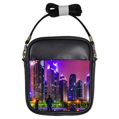 Lujiazui District Nigth Scene, Shanghai China Girls Sling Bag by dflcprintsclothing