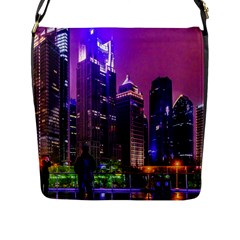 Lujiazui District Nigth Scene, Shanghai China Flap Closure Messenger Bag (l) by dflcprintsclothing