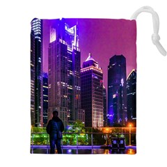 Lujiazui District Nigth Scene, Shanghai China Drawstring Pouch (5xl)