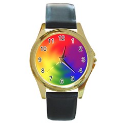 Rainbow Colors Lgbt Pride Abstract Art Round Gold Metal Watch by yoursparklingshop