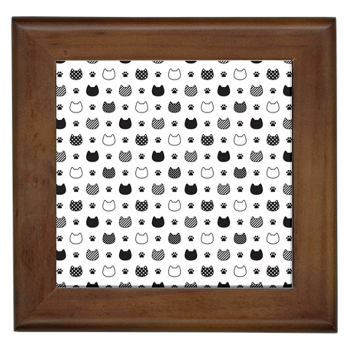 kitten head paw footprint seamless pattern 1 Framed Tile