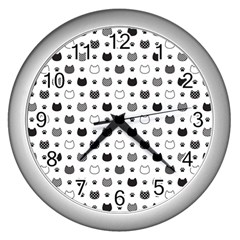 Kitten Head Paw Footprint Seamless Pattern 1 Wall Clock (silver) by TastefulDesigns