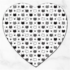 Kitten Head Paw Footprint Seamless Pattern 1 Jigsaw Puzzle (heart) by TastefulDesigns