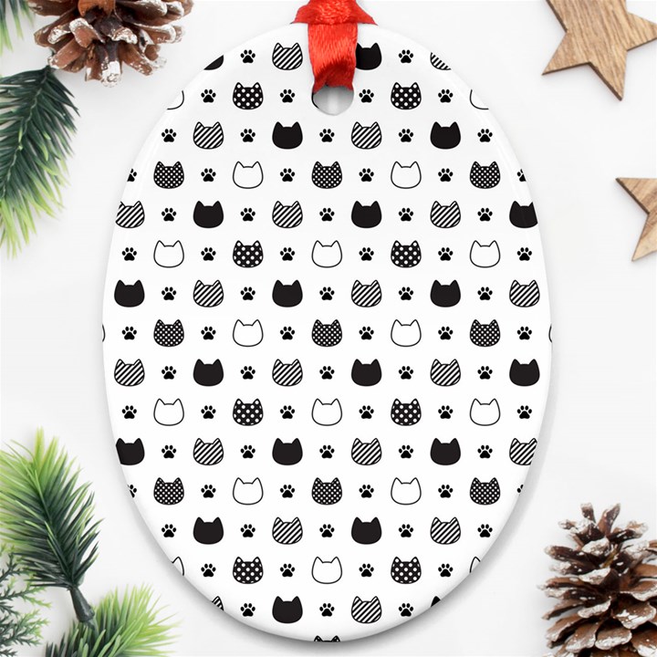 kitten head paw footprint seamless pattern 1 Oval Ornament (Two Sides)