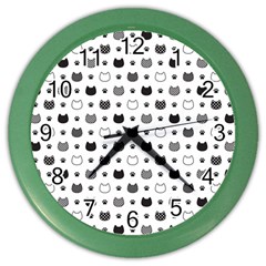 Kitten Head Paw Footprint Seamless Pattern 1 Color Wall Clock by TastefulDesigns