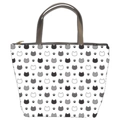 Kitten Head Paw Footprint Seamless Pattern 1 Bucket Bag by TastefulDesigns