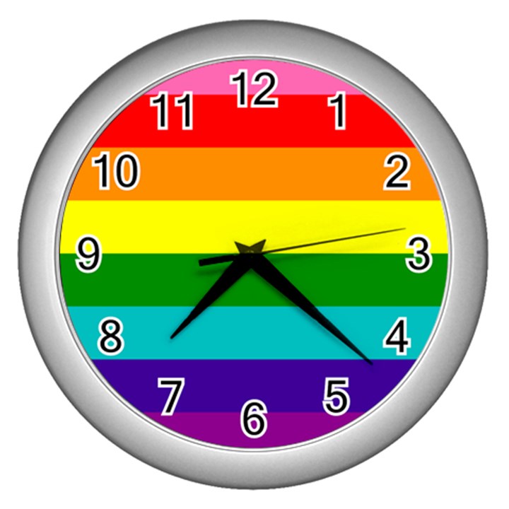 Original 8 Stripes LGBT Pride Rainbow Flag Wall Clock (Silver)