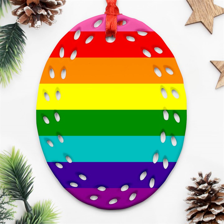 Original 8 Stripes LGBT Pride Rainbow Flag Oval Filigree Ornament (Two Sides)