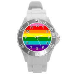 Original 8 Stripes Lgbt Pride Rainbow Flag Round Plastic Sport Watch (l) by yoursparklingshop