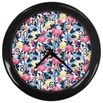 Beautiful floral pattern Wall Clock (Black) Front