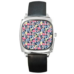 Beautiful Floral Pattern Square Metal Watch by TastefulDesigns