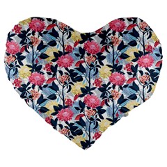 Beautiful Floral Pattern Large 19  Premium Flano Heart Shape Cushions