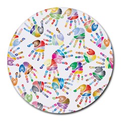 Colorful Palms, Hand Print Pattern, Rainbow Colors Palette Round Mousepads