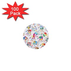 Colorful Palms, Hand Print Pattern, Rainbow Colors Palette 1  Mini Buttons (100 Pack)  by Casemiro