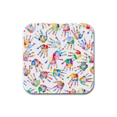 Colorful Palms, Hand Print Pattern, Rainbow Colors Palette Rubber Square Coaster (4 Pack)  by Casemiro