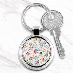 Colorful Palms, Hand Print Pattern, Rainbow Colors Palette Key Chain (round) by Casemiro