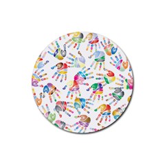 Colorful Palms, Hand Print Pattern, Rainbow Colors Palette Rubber Coaster (round)  by Casemiro