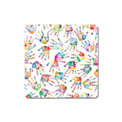 Colorful Palms, Hand Print Pattern, Rainbow Colors Palette Square Magnet by Casemiro