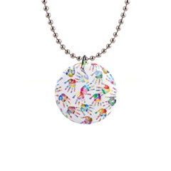 Colorful Palms, Hand Print Pattern, Rainbow Colors Palette 1  Button Necklace by Casemiro