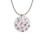 Colorful palms, hand print pattern, rainbow colors palette 1  Button Necklace Front