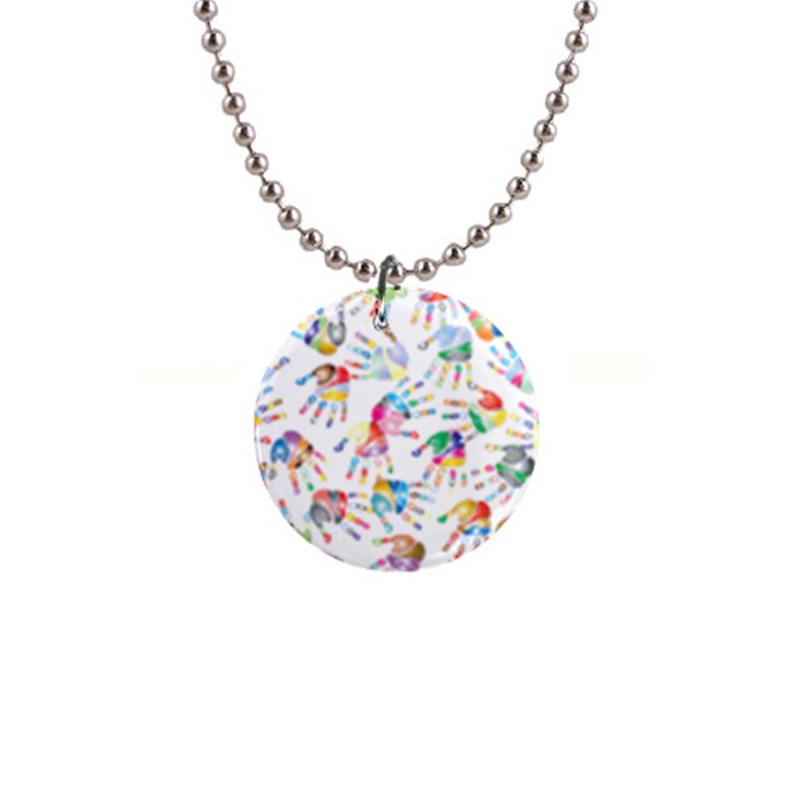 Colorful palms, hand print pattern, rainbow colors palette 1  Button Necklace