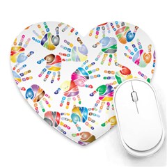 Colorful Palms, Hand Print Pattern, Rainbow Colors Palette Heart Mousepads