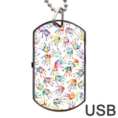 Colorful Palms, Hand Print Pattern, Rainbow Colors Palette Dog Tag Usb Flash (one Side) by Casemiro