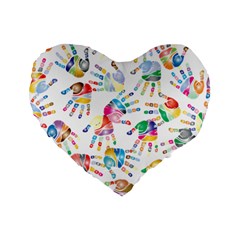 Colorful Palms, Hand Print Pattern, Rainbow Colors Palette Standard 16  Premium Heart Shape Cushions by Casemiro