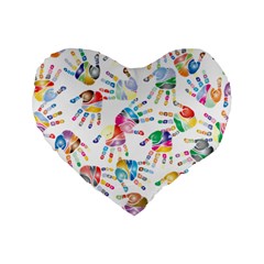 Colorful Palms, Hand Print Pattern, Rainbow Colors Palette Standard 16  Premium Flano Heart Shape Cushions by Casemiro