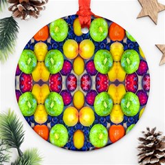 Fruits And Vegetables Pattern Ornament (round) by dflcprintsclothing