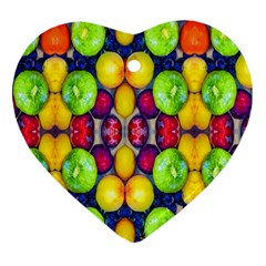 Fruits And Vegetables Pattern Heart Ornament (two Sides) by dflcprintsclothing