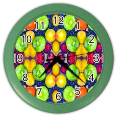 Fruits And Vegetables Pattern Color Wall Clock by dflcprintsclothing