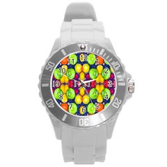 Fruits And Vegetables Pattern Round Plastic Sport Watch (l)