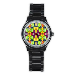 Fruits And Vegetables Pattern Stainless Steel Round Watch by dflcprintsclothing