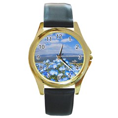 Floral Nature Round Gold Metal Watch by Sparkle