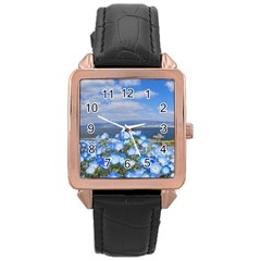 Floral Nature Rose Gold Leather Watch  by Sparkle