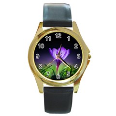 Floral Nature Round Gold Metal Watch