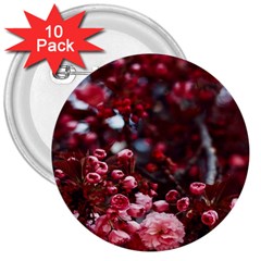 Red Floral 3  Buttons (10 Pack)  by Sparkle