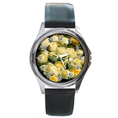 Yellow Roses Round Metal Watch by Sparkle