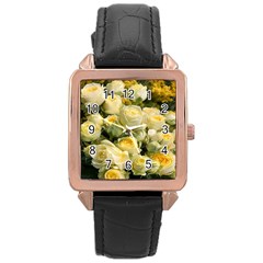 Yellow Roses Rose Gold Leather Watch  by Sparkle