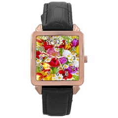 Beautiful Floral Rose Gold Leather Watch  by Sparkle