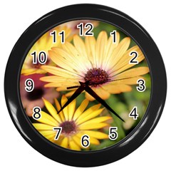 Yellow Flowers Wall Clock (black) by Sparkle